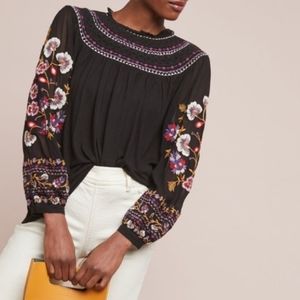 AKEMI KIN Anthropologie Black Embroidered Top